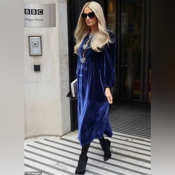 EUC Saloni Camille Velvet Midi Dress Glitter Hearts Women’s Size 4 Blue Purple - Picture 3 of 15